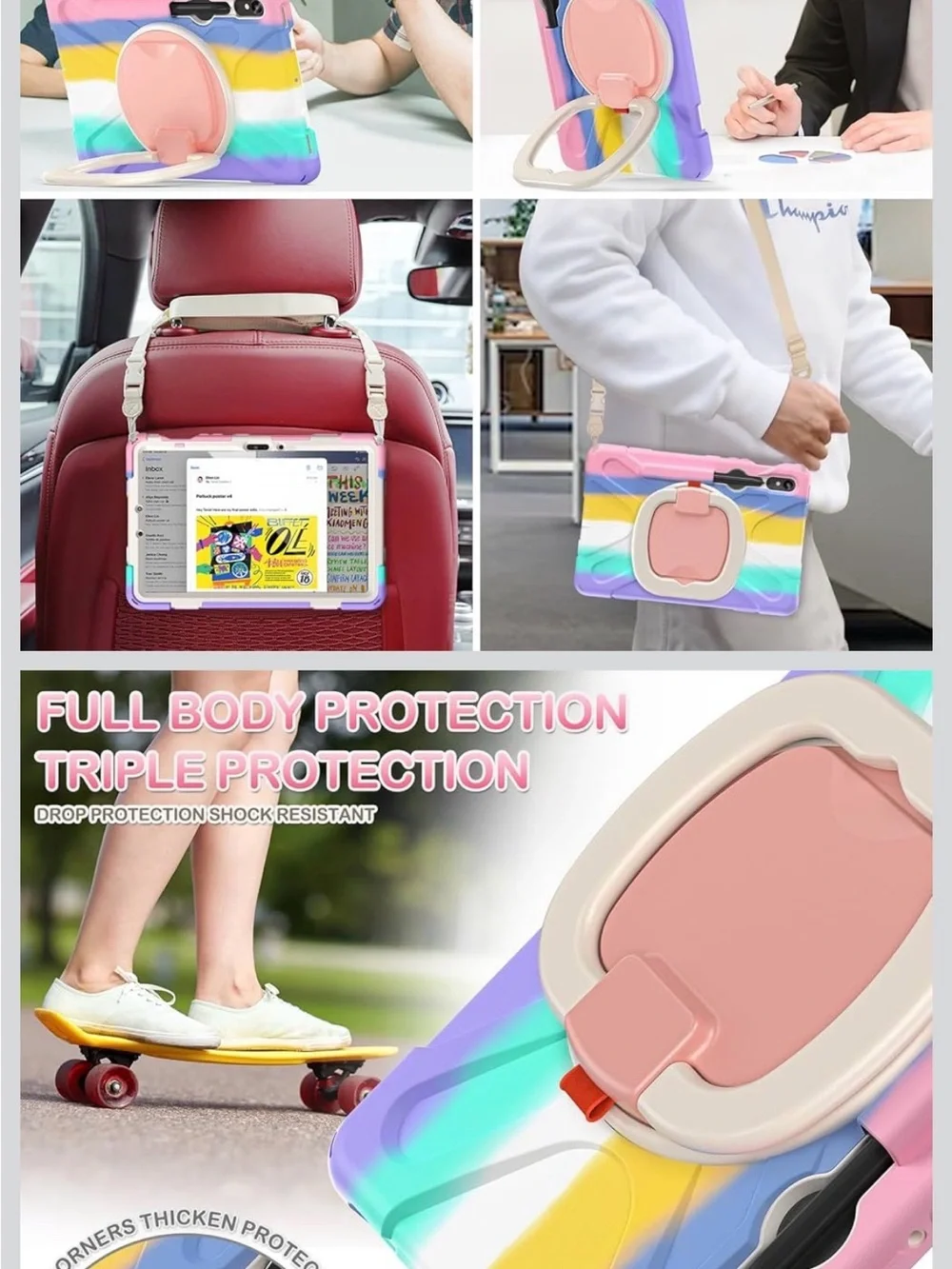 Batyue Pink Multicolor Shockproof Tablet Case w/Stand & Strap. never been used